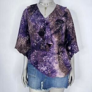 Fairy Grunge Whimsigoth Purple Floral Ruffle Blouse Boho Y2K Top Plus Size 1X